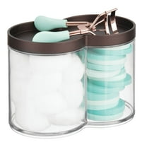 mDesign Plastic Dual Canister Jar Organizer Set with Storage Lid - Clear/Bronze