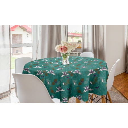 

Botanical Round Tablecloth Abstract Spring Garden Art with Leaves and Flowers in Dark Tones Circle Table Cloth Cover for Dining Room Kitchen Decor 60 Jade Green and Multicolor by Ambesonne