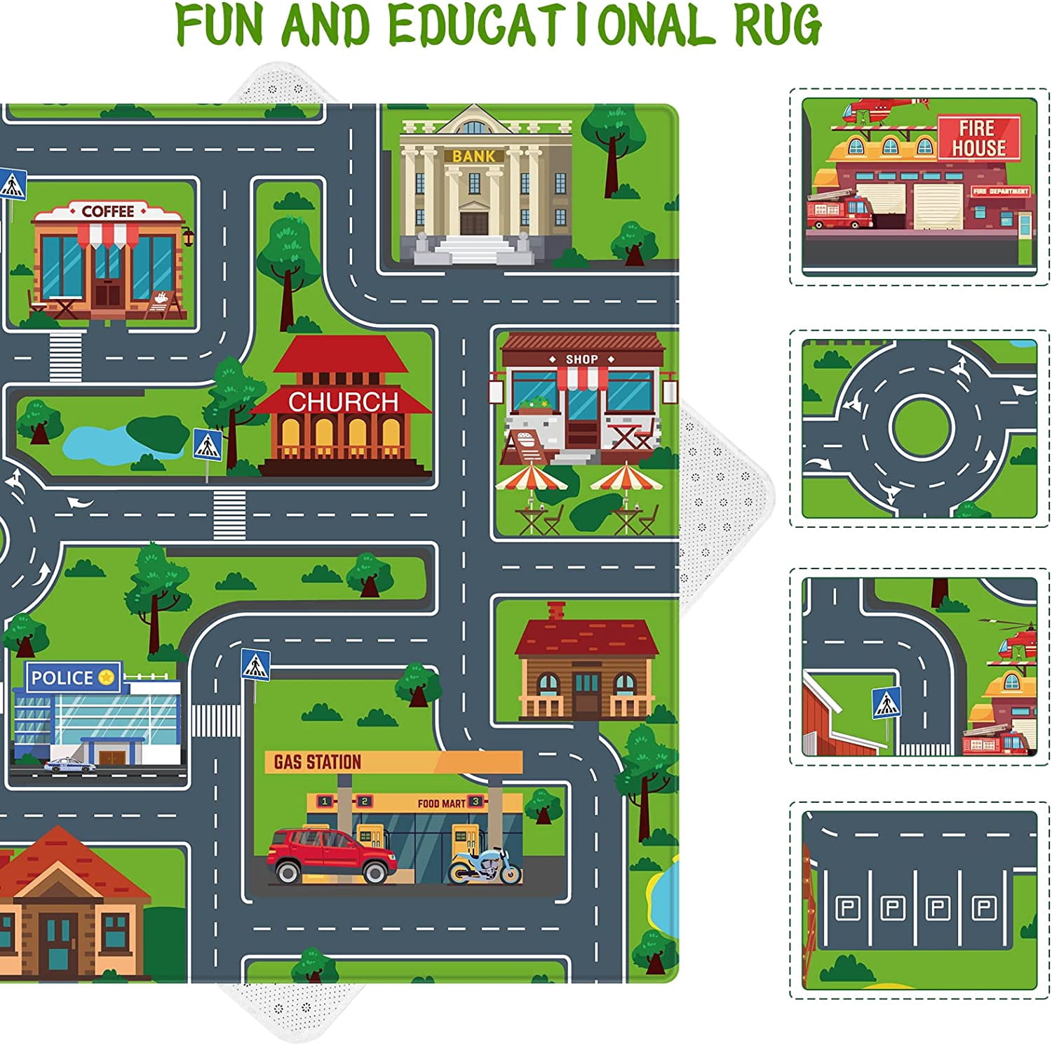 Kids Carpet Playmat, Rug for Playroom, Mat, Kids Play Rugs Town City Road Map Rug, Extra Large Boys, Track Play Rug Bedroom, Living Room, 78.7X 59 Inch
