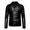 thumbnail image 2 of YODETEY Winter Men'S Casual Stand Collar Motorcycle Leather Jacket Coat Black 10(XL), 2 of 8
