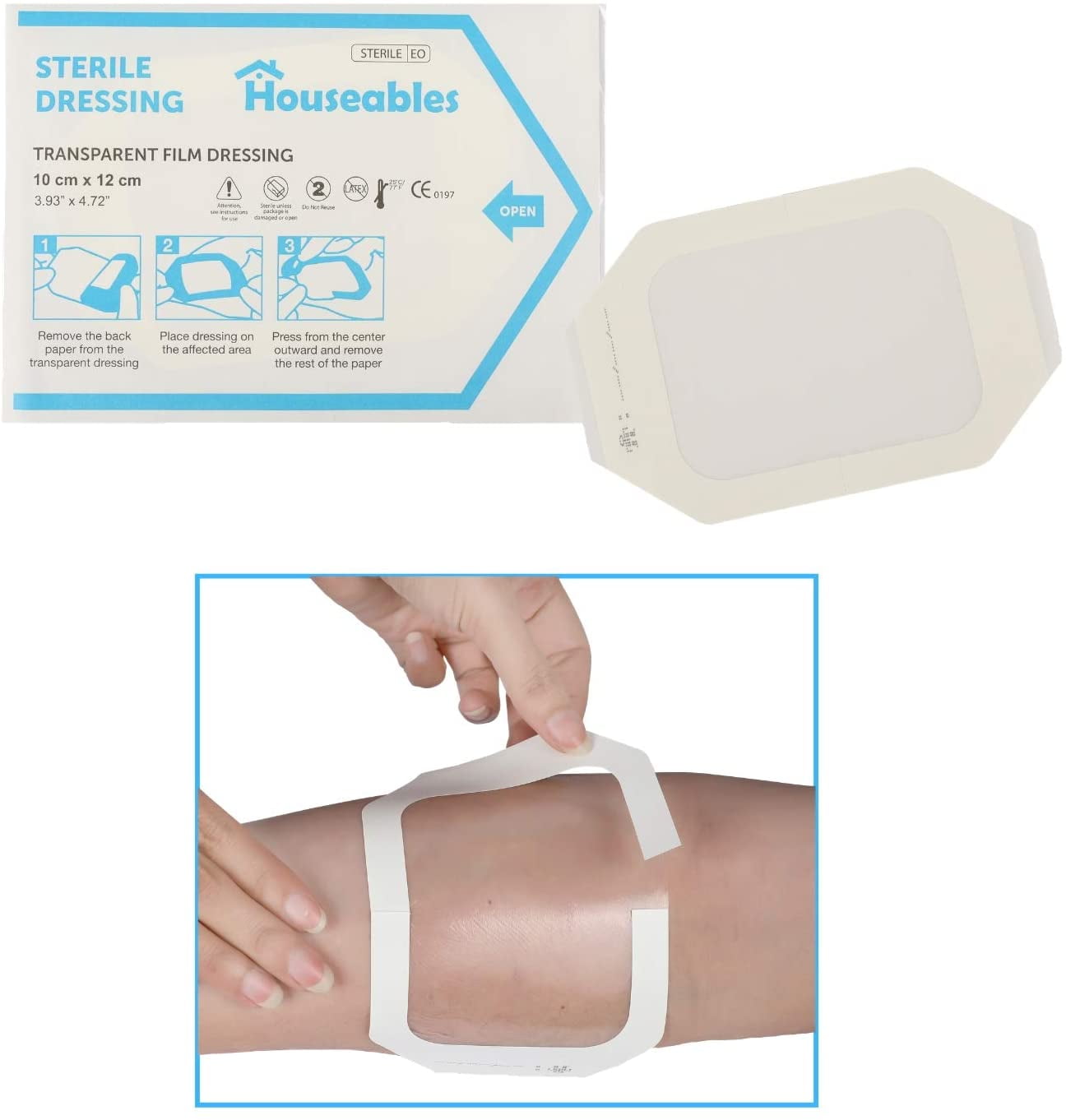 Houseables Transparent Dressing, Waterproof Wound Seal, 4”x 5”, 50 Pack, Clear, Film, Shower