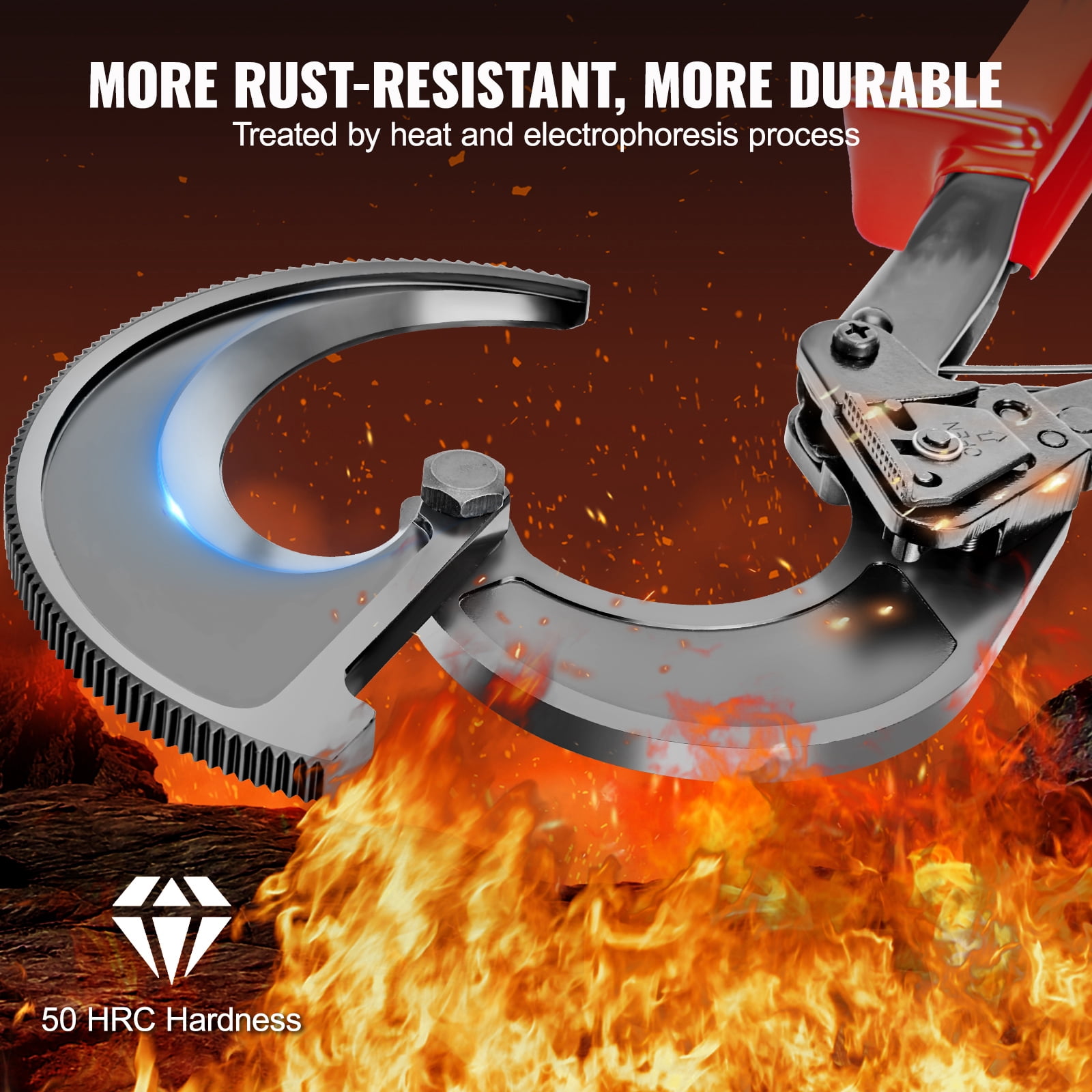 KFFKFF Ratcheting Cable Cutter, 11" Ratchet Wire and Cable Cutter, Cut up to 400 mm², with Comfortable Grip Handles, Easy to Use Quick-Release Lever, Silicon-Manganese Spring Steel Blade
