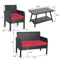 thumbnail image 2 of Topbuy 4 Pièces Patio Canapé en Rotin Ensemble de Conversation Ensemble avec Table en Verre Trempé Rouge, 2 of 5
