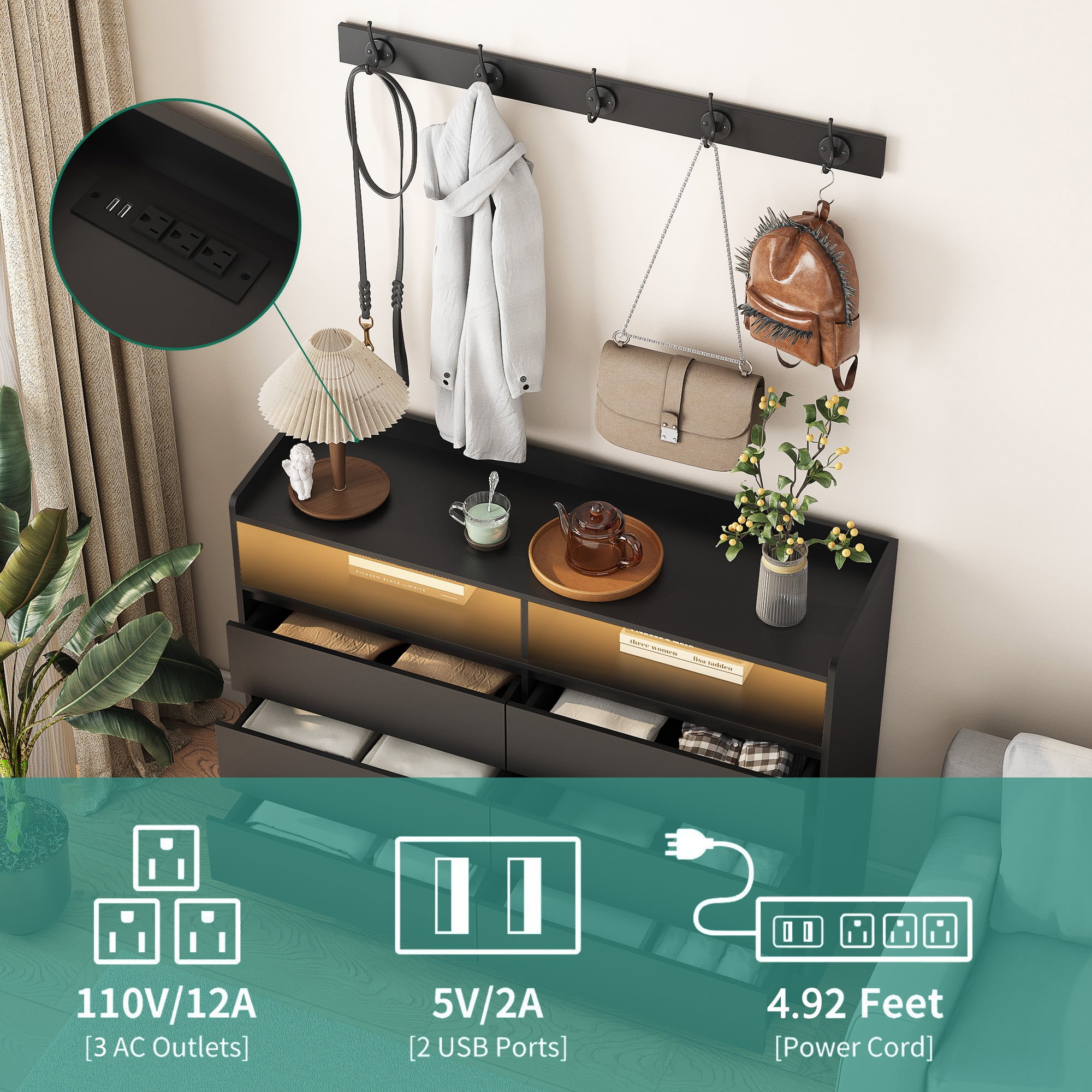 Finihen 6 Drawer Dresser, Modern Chest of Drawers with Led Lights, Wooden Dresser for Bedroom with Sturdy Frame for Living Room, Entryway, Hallway, Black-L Finihen 6 Drawer Dresser, Modern Chest of Drawers with Led Lights, Wooden Dresser for Bedroom with Sturdy Frame for Living Room, Entryway, Hallway, Black-L