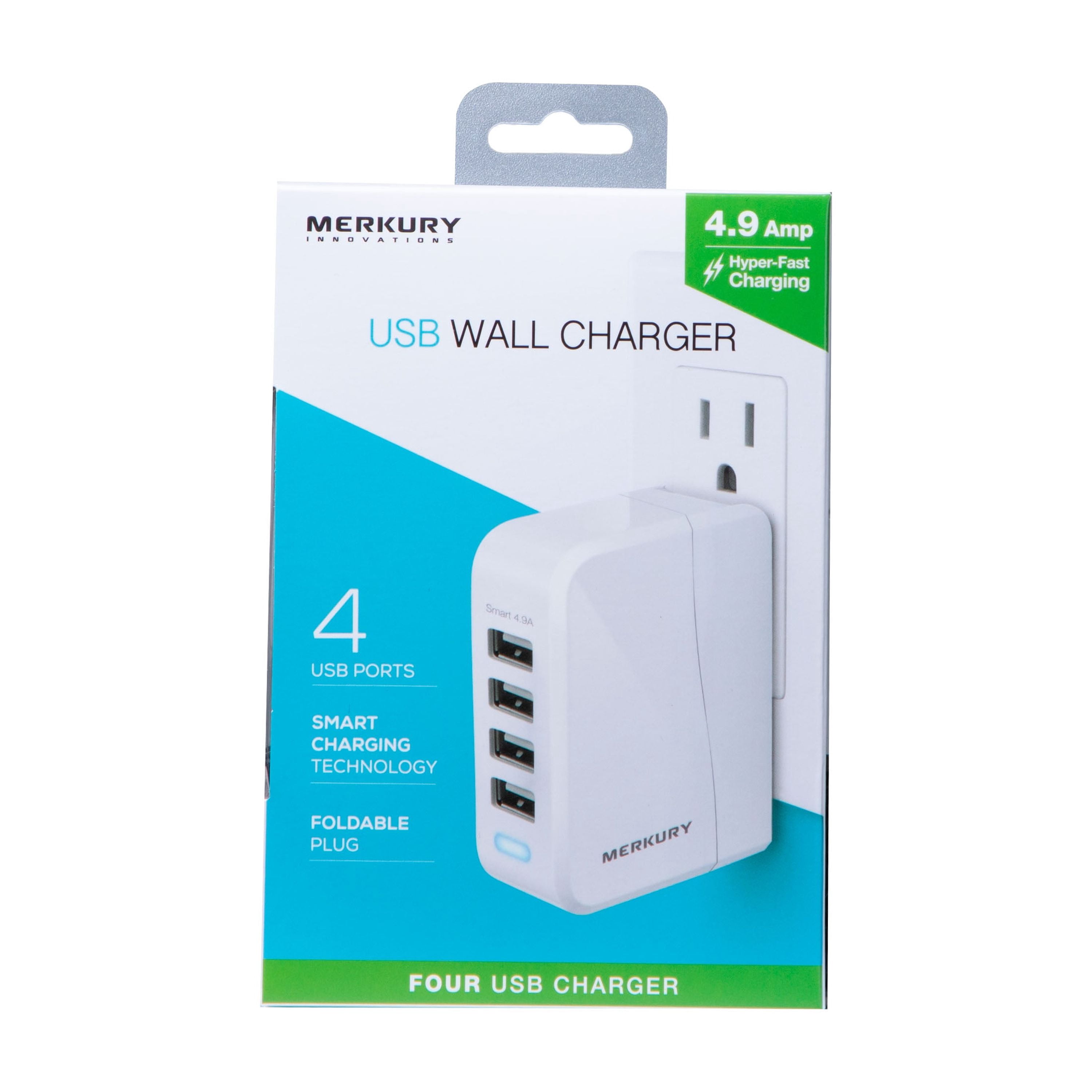 Merkury Innovations 4.9 Amp 4 USB Wall Charger, White