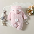 thumbnail image 3 of Baby Fleece Footed Jumpsuit Infant Soft Plush Hooded Bear Onesie Newborn Long Sleeve Romper Girls Winter Clothes, Pink, 6 Months, 3 of 7