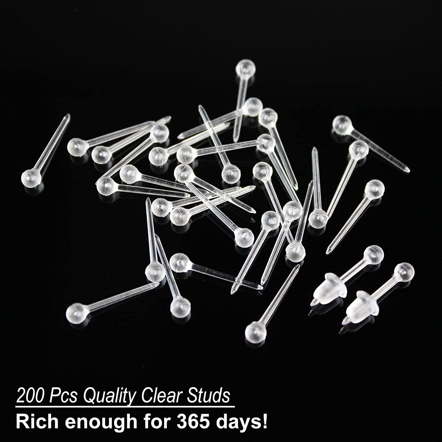 Clear Earrings For Sports, 400Pcs 18g Plastic Earrings For Sensitive Ears,  Clear Stud Earrings for Work with Solid Plastic Posts and Soft Rubber  Earring Backs in 2 Organizer Box 