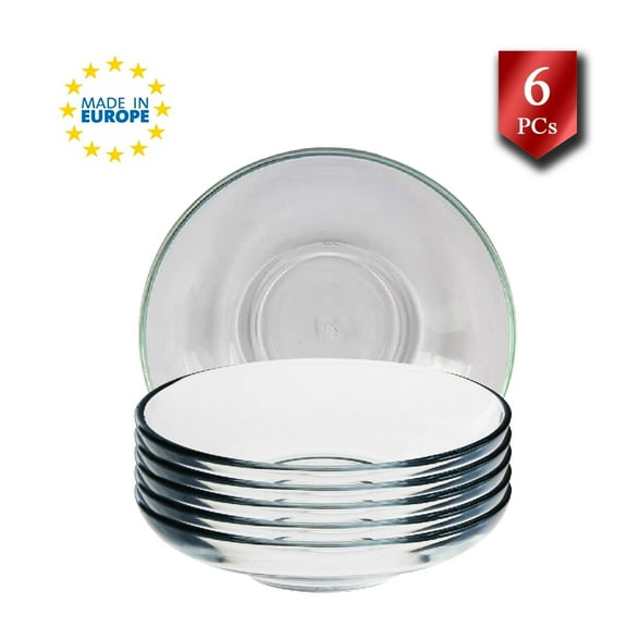 LAV Clear Glass Round Turkish Tea Saucers, Non-Lead Glass Tea Plates, 6 Pcs, 4.3 inch