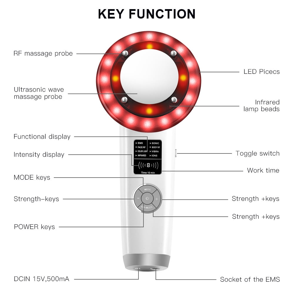 8-in-1 Ultrasonic Slimming Device RF Radio Frequency LED Color Light EMS Physiotherapy Vibration Shaping Beauty Device