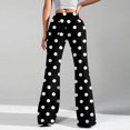 thumbnail image 4 of Women's Fashion Loose Drawstring Waist Polka Dot Print Casual Sports Flared Pants, Black, L, 4 of 4