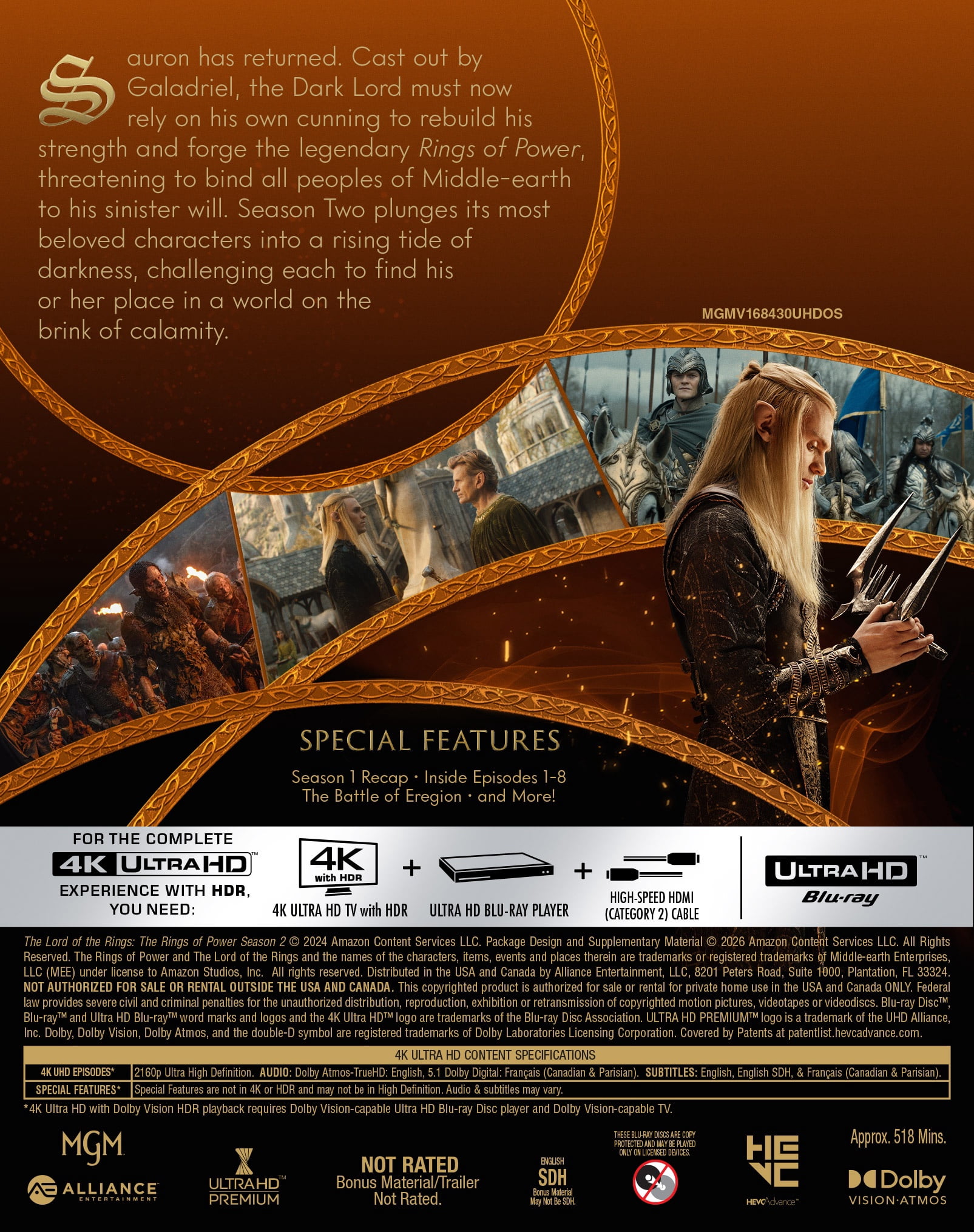 Lord of the Rings: Rings of Power: Season Two (4K Ultra HD) Amazon/MGM Studios, Science Fiction & Fantasy
