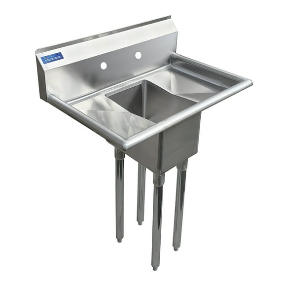 10″ x 14″ x 10″ with 10″ Left and Right Drainboards One Compartment Stainless Steel Commercial Kitchen Prep & Utility Sink | NSF