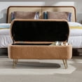 thumbnail image 6 of 39"Storage Ottoman Bench for End of Bed, Modern Faux Fur Entryway Bench with  Gold Legs, Upholstered Padded Storage Bench for Living Room, Bedroom, Dining Room, Camel, 6 of 9