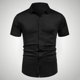 thumbnail image 2 of Los Hombres de Manga Corta Botón Arriba Camisa de Negocios Casual Color Sólido Botón Solapa Camisa de Moda, Poliéster con Corbata, Lavado de Manos, 2 of 6