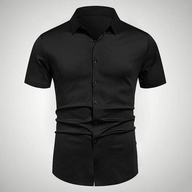 pstuiky camisetas para hombre, Camisa informal de negocios de color liso con solapa y botones de manga corta para hombre camisas casuales para hombre s