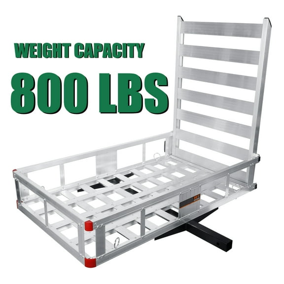 Trailer Hitch Cargo Carrier, Trailer Hanging Basket, Gray Heavy Duty Aluminum Structure Mounted Trailer with Ramp, Aluminum Luggage Carrier Rack,with Tie-down Points for Securing Cargo for RV Trucks