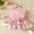 thumbnail image 4 of Bébé Filles Tricoté Combinaisons Ruffled Body + Bandeau Imprimé Sans Manches Romper Floral Combinaison Bébé Vêtements d'Été Rouge, 4 of 7