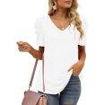 thumbnail image 5 of Fznquz Puff Sleeve Womens T-Shirts Work White Dressy Shirt V Neck Casual Solid Blouses for Women, 5 of 7