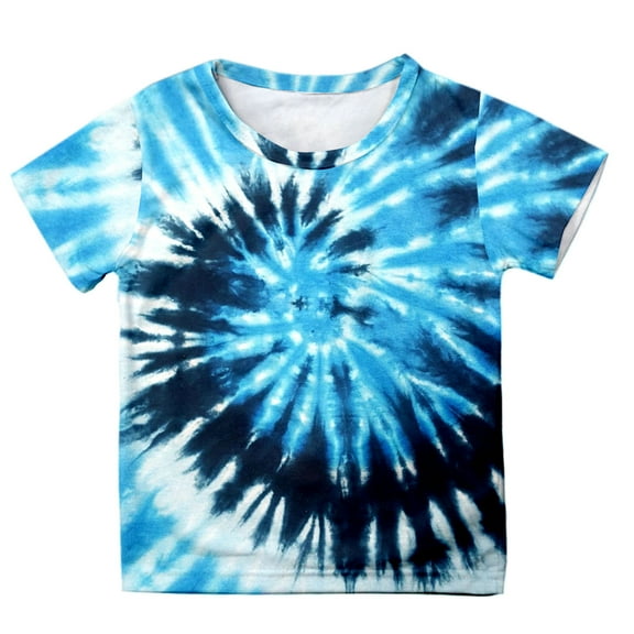 Tfken Toddler Boy Teen Crew Neck Short Sleeve Tops Tie Dye Cute Lightweight Tee Sky Blue Size 3-4 Years