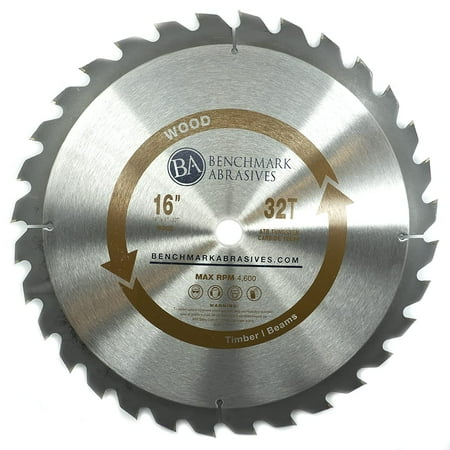 

Benchmark Abrasives 16 32 Tooth TCT Wood Cutting Saw Blade for General Purpose Cutting & Trimming of Softwoods Hardwoods Long Lasting Blades Use With Circular Saw (16 32T)