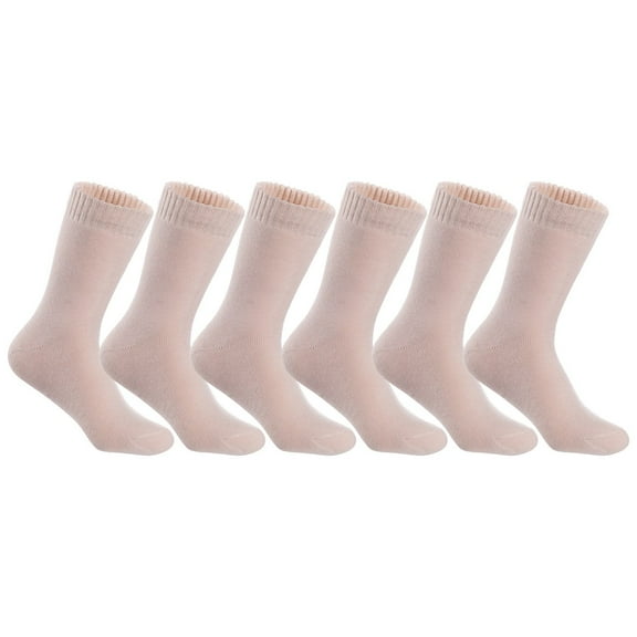 Lian LifeStyle Fantastic Children's 6 Pairs Wool Crew Socks Super Comfortable, Soft, and Durable LK0601 Size 9Y-11Y Beige