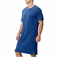 thumbnail image 3 of Men's Modal Nightshirt Short Sleeve Crew Neck Loose Fit Sleep T-Shirt Lounge Wear with Side Slits, 3 of 9