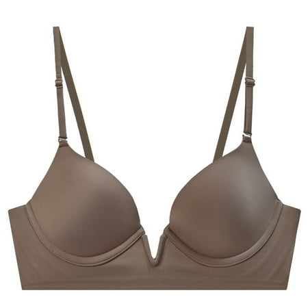 YHGFVOKJ Bras for Women French Deep V Low Cut Large Open Back U Shaped Beautiful Back Seamless Underwear Small Chest Gathered Sexy Bra Without Steel Ring Womens Bras No Underwire Coffee 36
