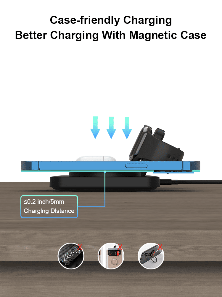 YFZN M17 Magnetic Wireless Charger for iPhone: 3 in 1 Travel Charging Station & Desk Accessory for Apple Devices for iPhone 16 15 14 13 12 Pro MaxPlus - Wireless Charging Pad for Apple Watch Series &