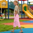 thumbnail image 2 of ZLBDYG Linen Capri Pants Girls 2026 Spring Summer Casual Drawstring Side Button Capris Kids Elastic Waist Wide Leg Cropped Shorts, 2 of 5