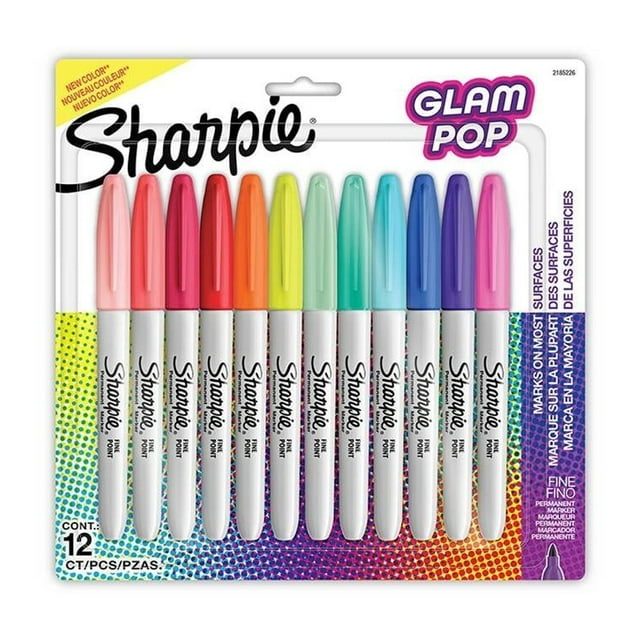 Marcadores Permanente Sharpie Glam Pop Punta Fina 12 Piezas