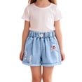 thumbnail image 4 of Big Girls Casual Jeans Shorts Bowknot Ripped Denim Summer Bottoms Elastic Waist For Kids Vacation Outfits Shorts Size 12-13T, 4 of 4