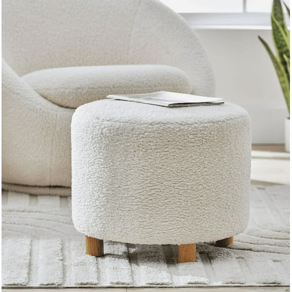Better Homes & Gardens Mira Round Ottoman, Cream