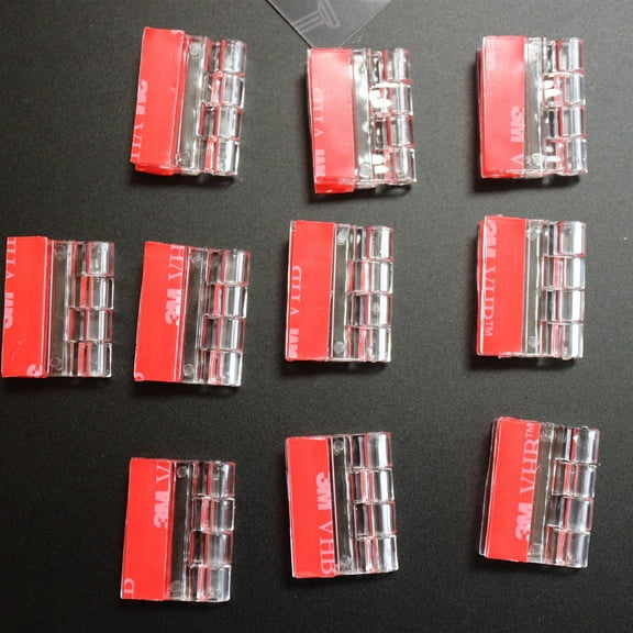 10 x Acrylic Hinges, No glue required, Self Adhesive, Transparent Clear Plastic Acrylic 25mm -10 Pack-, (63/64 in)