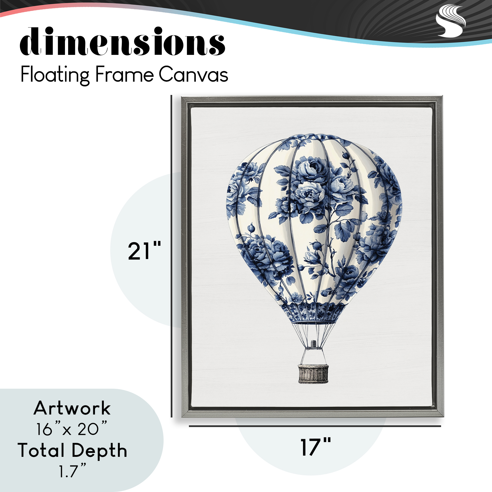 Vintage Toile Hot Air Balloon Gray Framed Floater Canvas Wall Art, design by Lettered and Lined