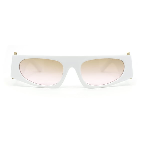 Womens Exaggerated Thick Temple Mod Narrow Rectangle Plastic Sunglasses White - Brown Pink