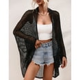 thumbnail image 3 of SWSMCLT Women's Sheer Long Sleeve Cover Sun Protection Swimwear Cover Up Cape Up Beach Spring Crochet Sexy Black Small, 3 of 4