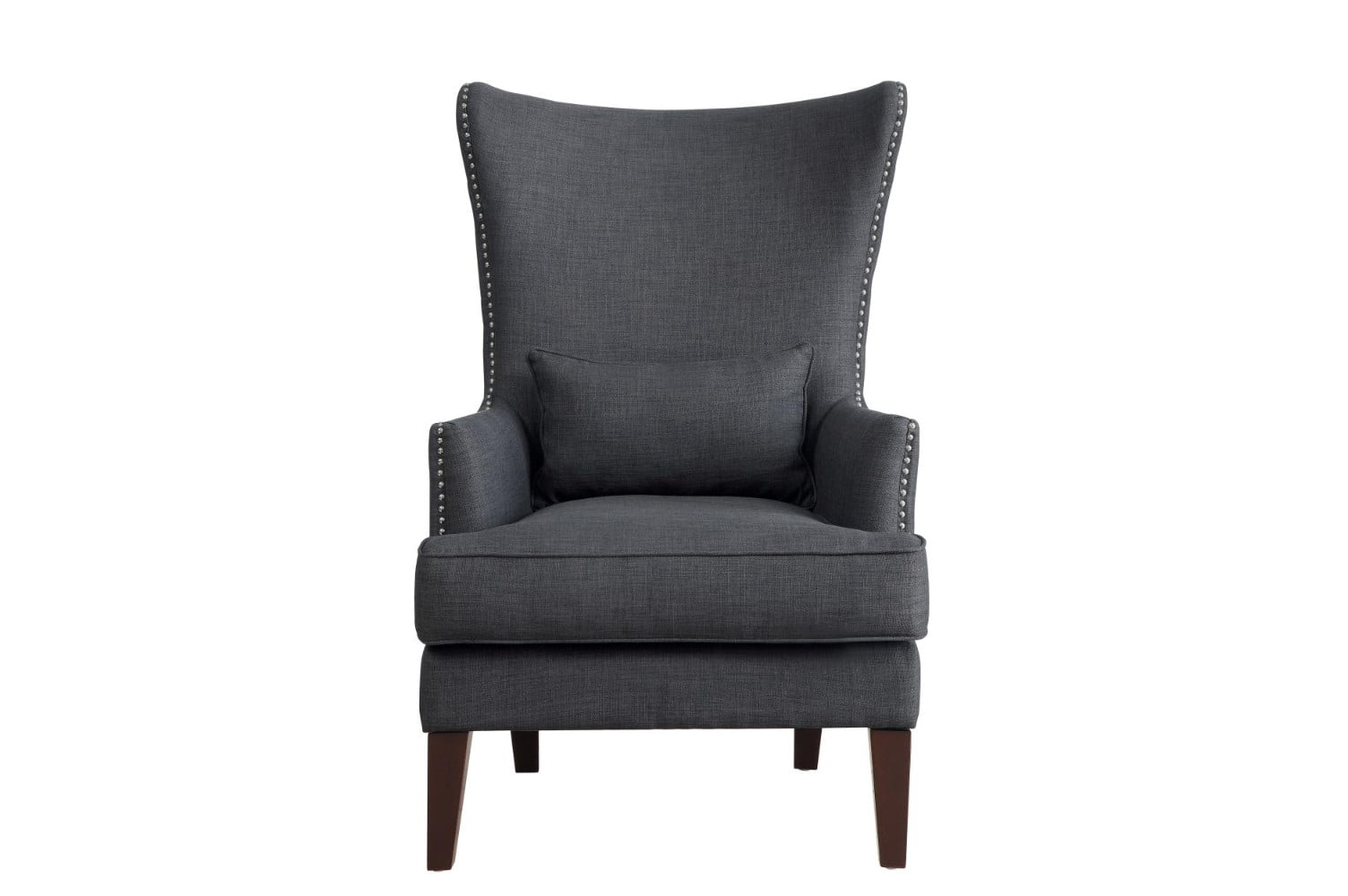 Wingback Accent Chair With Kidney Pillow In Charcoal Gray
