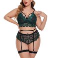 thumbnail image 2 of Levmjia Women's Lingerie Plus Size Lace Casual V-Neck Bralette and Thong Set Fashion Wireless Bra Comfortable Sleepwear for Women, 2 of 3