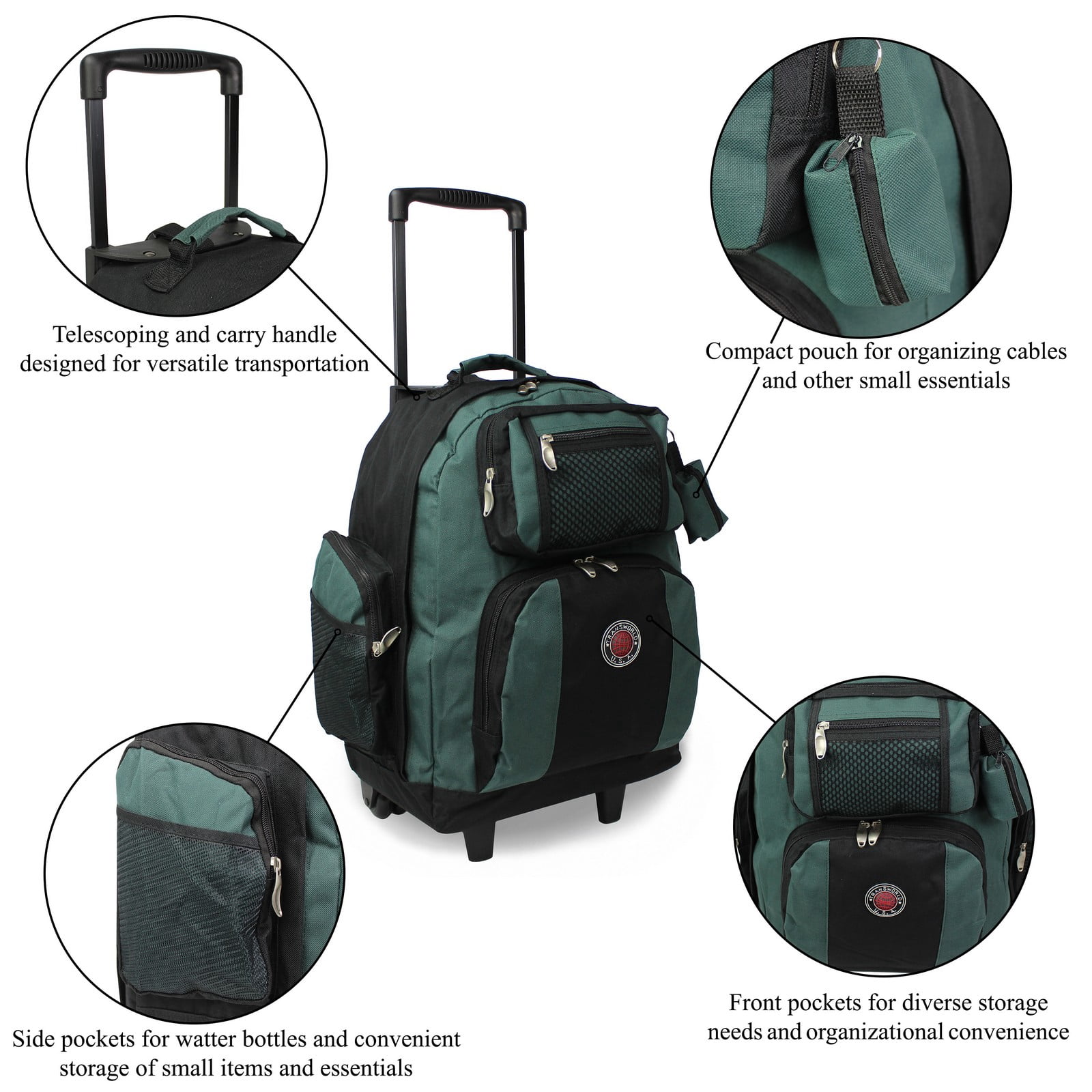 World Traveler Transworld 22-Inch Carry-On Rolling Backpack Airline Approved Size - Green