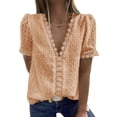 thumbnail image 1 of Qmyliery Women Loose Jacquard T-shirt, Adults Casual Solid Color Short Sleeve V-neck Lace Shirt, 1 of 1