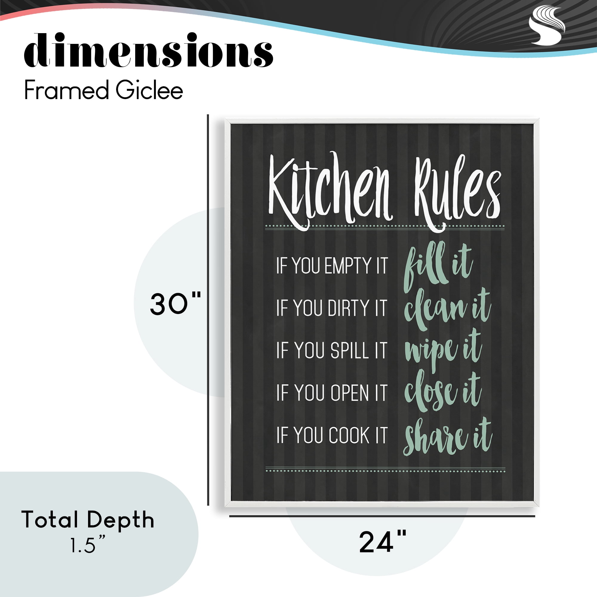 Kitchen Rules Black & Green White Framed Giclee Art, design by Lettered and Lined