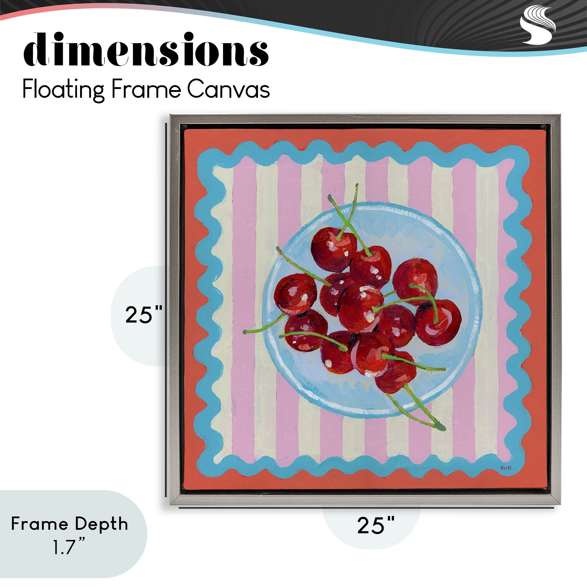 Stupell Industries Red Cherries over Pink Stripes Gray Framed Floater Canvas Wall Art, design by Rachael Reese