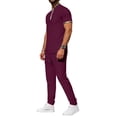 thumbnail image 3 of Men 2 Piece Casual Beach Outfits Short Sleeve Button Down Shirts Summer Loose Pant Sets Vacation Outfits Wine Red S, 3 of 6