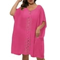 thumbnail image 3 of Beach Cover Ups for Women Top - Soft Crochet Knit Batwing Sleeve Boho Dresses Hollow Out Summer Swimwear Cover Up Hot Pink, One Size, 3 of 7