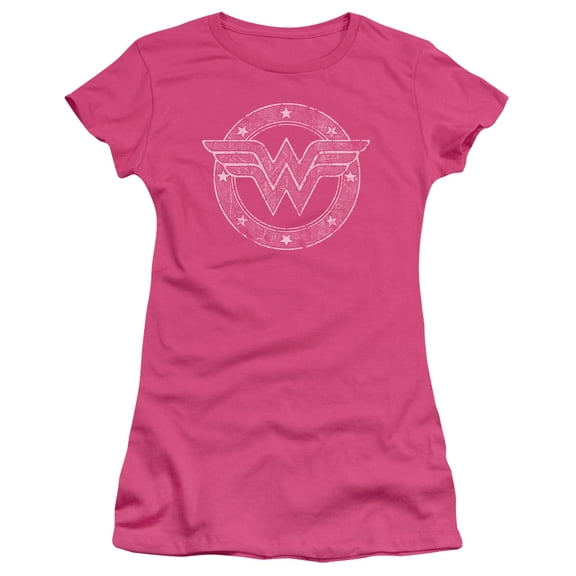 DC Comics Tattered Emblem S/S Junior Women's T-Shirt Sheer-Hot Pink