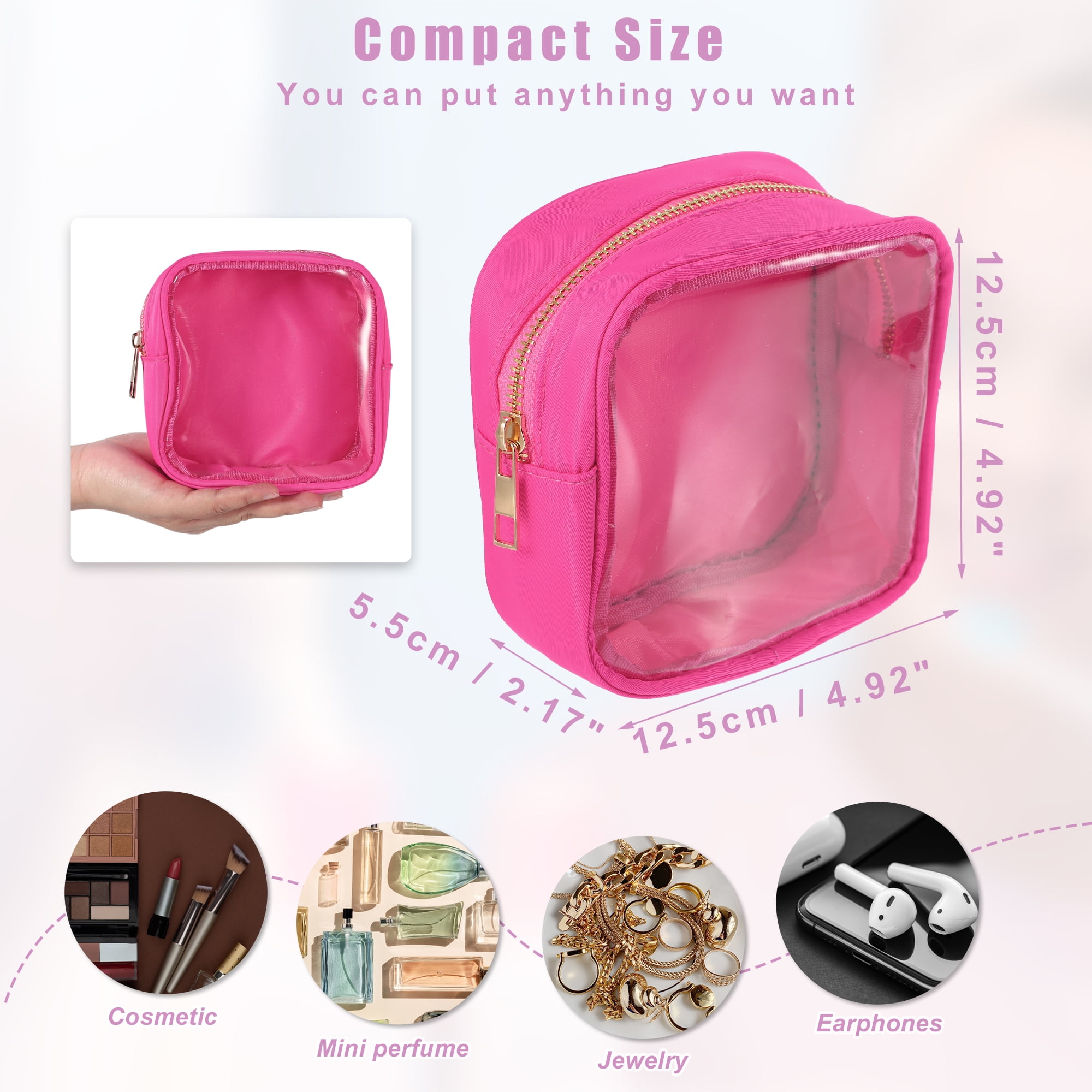 Unique Bargains 1Pc Clear Mini Waterproof Storage Makeup Bag Transparent Rose Red