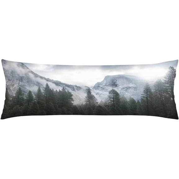 Foggy Forest Body Pillow Cover Misty Natural Scenery Mountain Landscape Pine Mist Wood Cloud Tree Cushion Long Pillowcase with Zipper Decorative Soft Large Bedding Pillow Cases for Couch 20"x54"