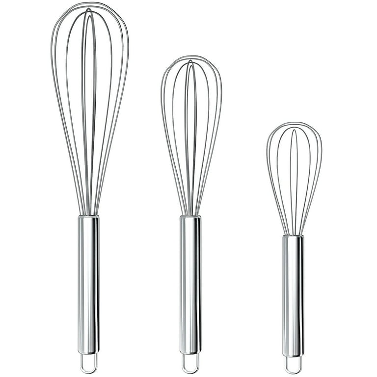 3 PC STAINLESS STEEL BALLOON WIRE WHISK SET WHIP MIX STIR BEAT 8/10/12 inch