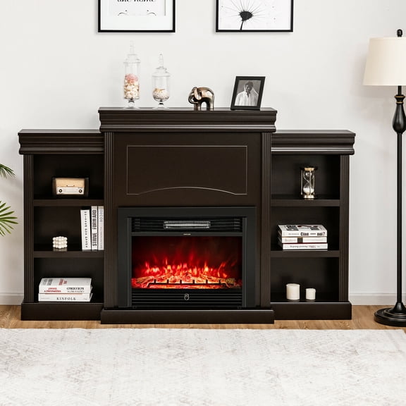 Gymax 28.5'' 750with1500W Electric Fireplace with 70'' TV Stand Media Brown