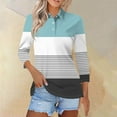 thumbnail image 4 of Lmnyox Striped Golf Shirt for Women 3/4 Length Sleeve Collared Button Tops Summer Dressy Casual T Shirts, 4 of 5